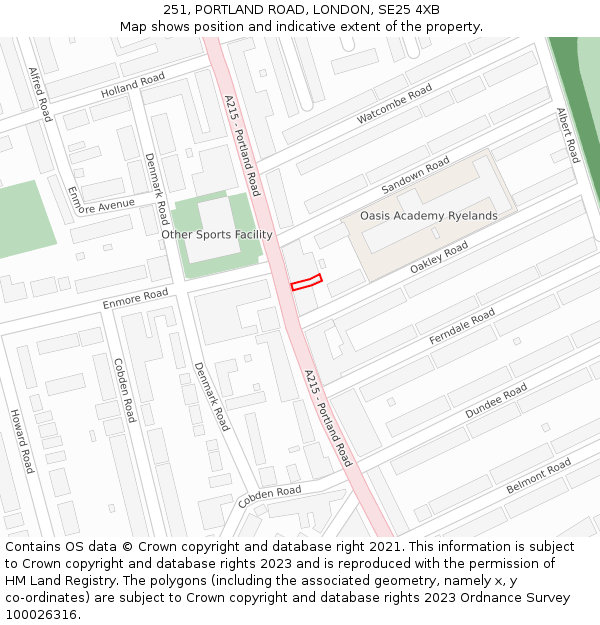251, PORTLAND ROAD, LONDON, SE25 4XB: Location map and indicative extent of plot