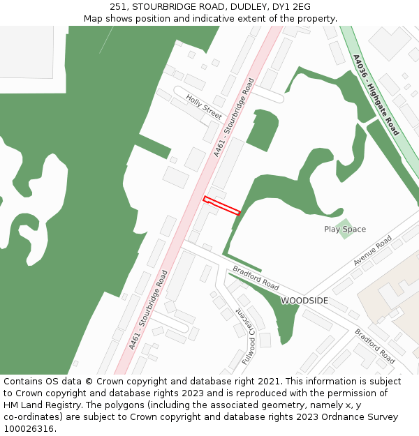 251, STOURBRIDGE ROAD, DUDLEY, DY1 2EG: Location map and indicative extent of plot