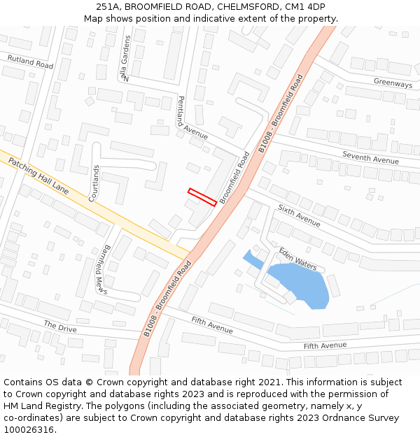 251A, BROOMFIELD ROAD, CHELMSFORD, CM1 4DP: Location map and indicative extent of plot