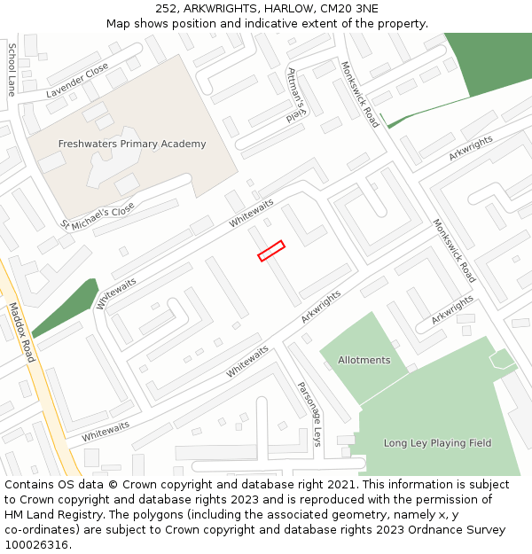 252, ARKWRIGHTS, HARLOW, CM20 3NE: Location map and indicative extent of plot