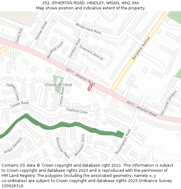 252, ATHERTON ROAD, HINDLEY, WIGAN, WN2 3XA: Location map and indicative extent of plot