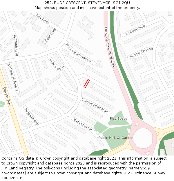252, BUDE CRESCENT, STEVENAGE, SG1 2QU: Location map and indicative extent of plot
