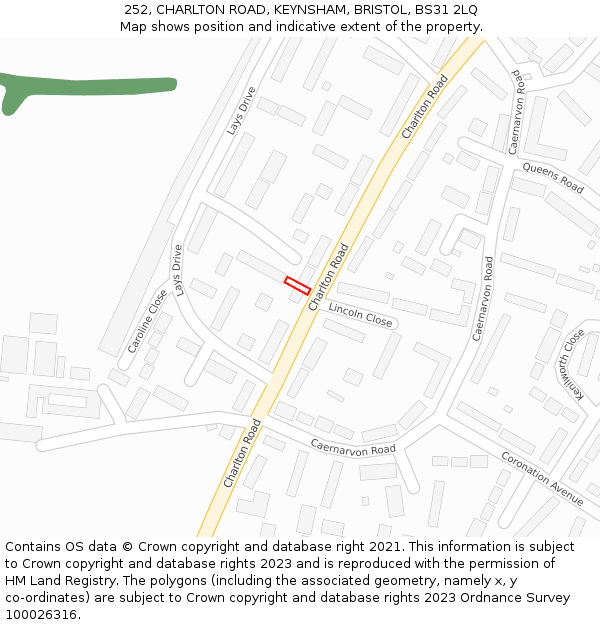 252, CHARLTON ROAD, KEYNSHAM, BRISTOL, BS31 2LQ: Location map and indicative extent of plot