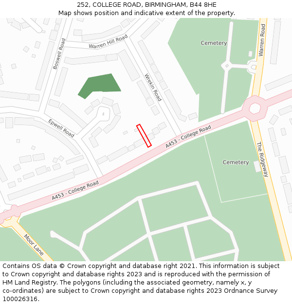 252, COLLEGE ROAD, BIRMINGHAM, B44 8HE: Location map and indicative extent of plot