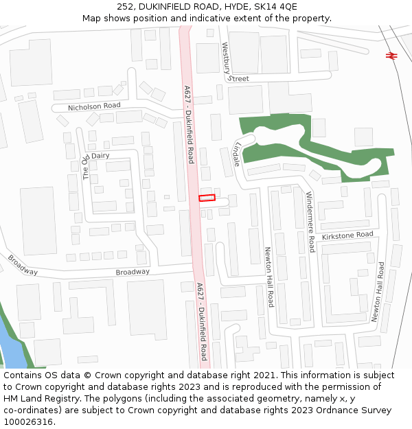 252, DUKINFIELD ROAD, HYDE, SK14 4QE: Location map and indicative extent of plot