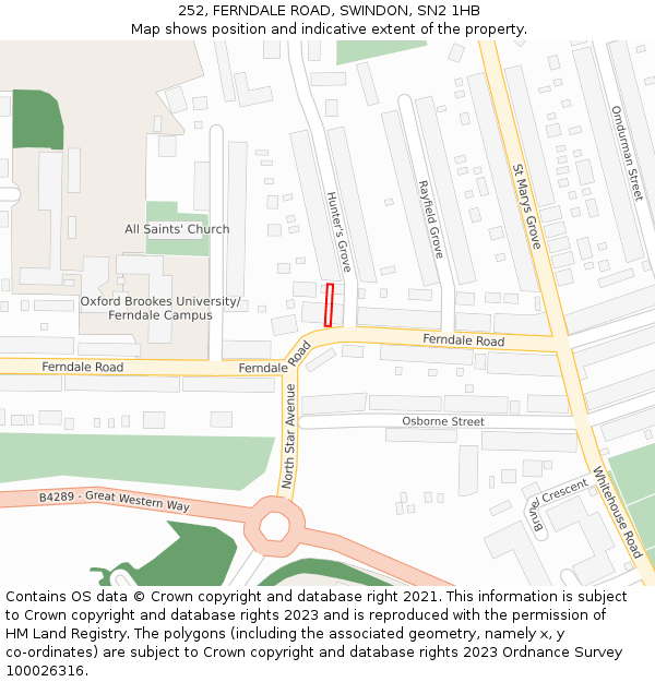 252, FERNDALE ROAD, SWINDON, SN2 1HB: Location map and indicative extent of plot