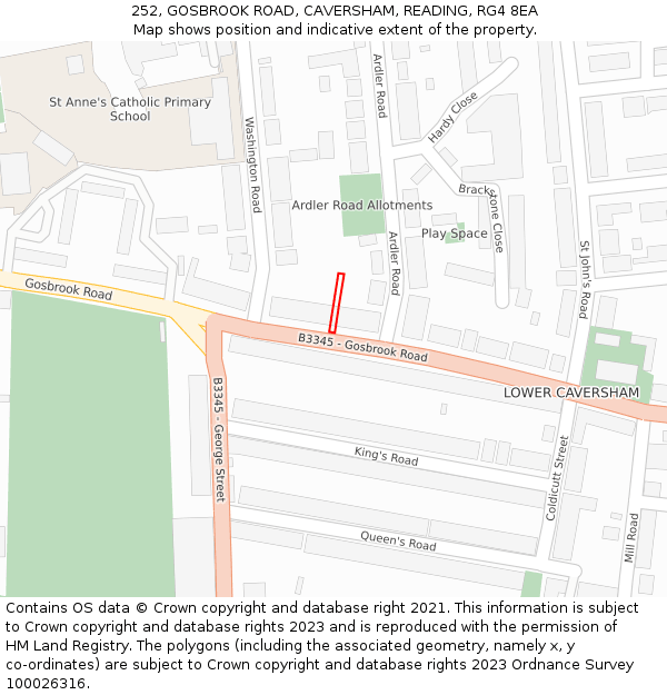 252, GOSBROOK ROAD, CAVERSHAM, READING, RG4 8EA: Location map and indicative extent of plot
