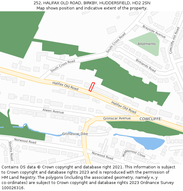 252, HALIFAX OLD ROAD, BIRKBY, HUDDERSFIELD, HD2 2SN: Location map and indicative extent of plot