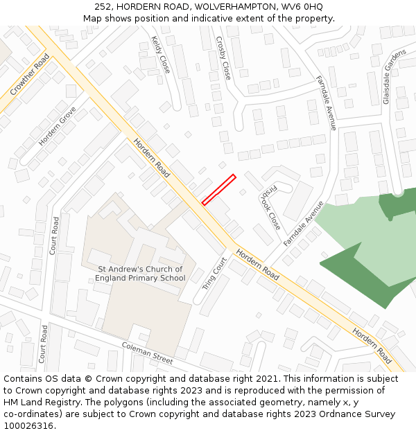 252, HORDERN ROAD, WOLVERHAMPTON, WV6 0HQ: Location map and indicative extent of plot