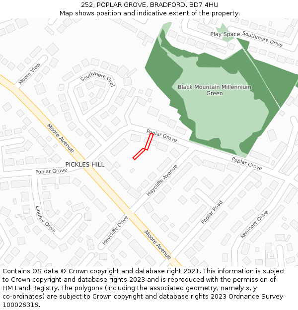 252, POPLAR GROVE, BRADFORD, BD7 4HU: Location map and indicative extent of plot