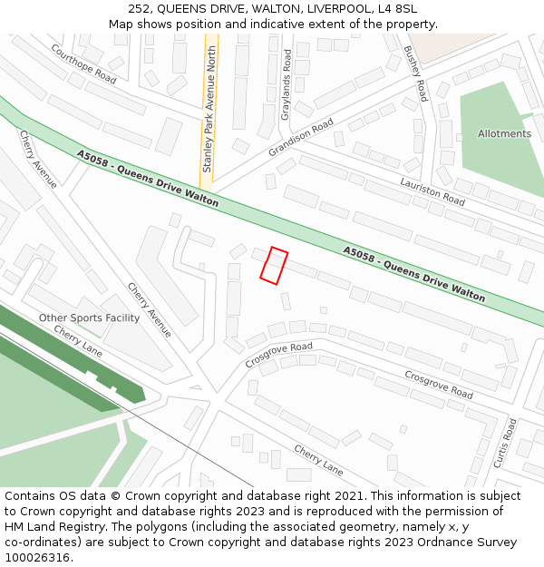 252, QUEENS DRIVE, WALTON, LIVERPOOL, L4 8SL: Location map and indicative extent of plot