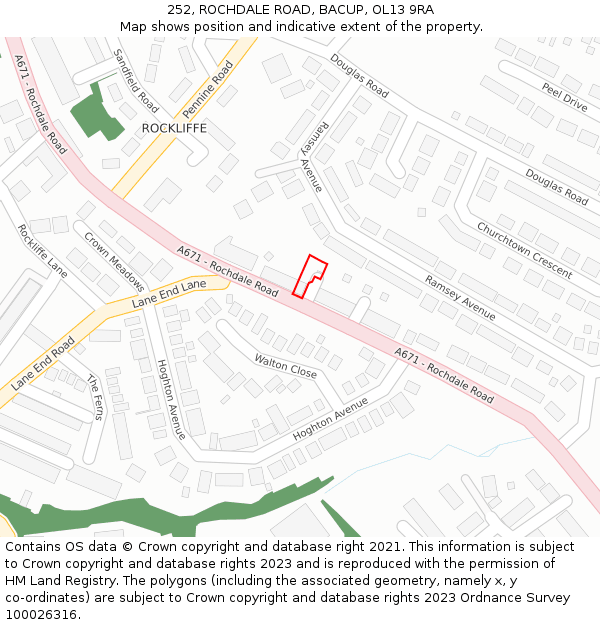 252, ROCHDALE ROAD, BACUP, OL13 9RA: Location map and indicative extent of plot