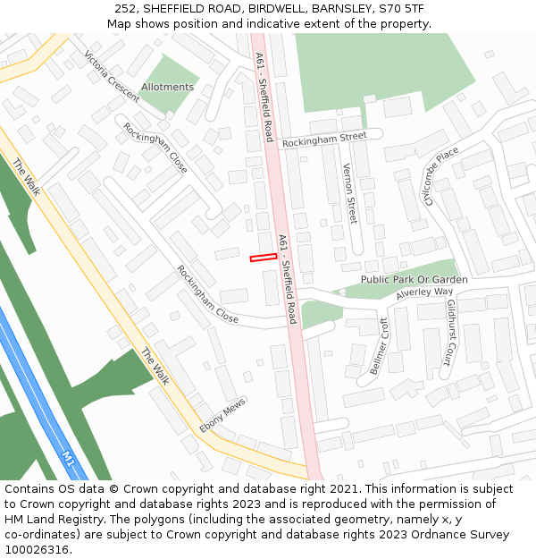252, SHEFFIELD ROAD, BIRDWELL, BARNSLEY, S70 5TF: Location map and indicative extent of plot