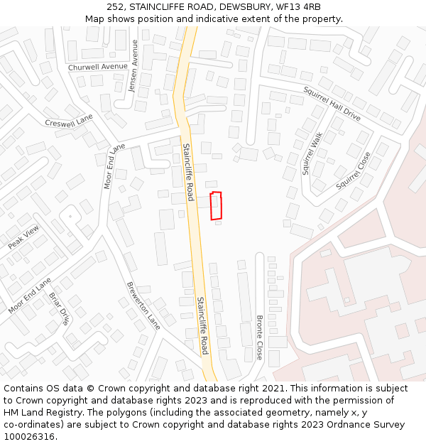 252, STAINCLIFFE ROAD, DEWSBURY, WF13 4RB: Location map and indicative extent of plot