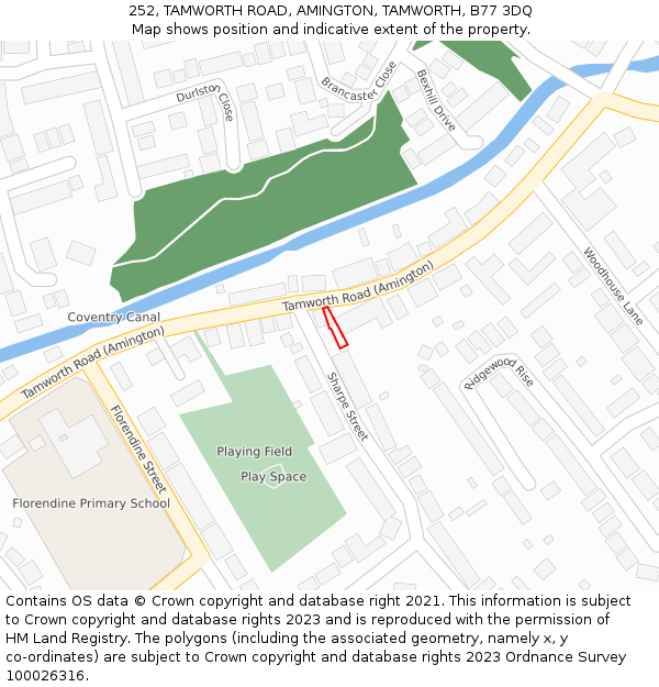 252, TAMWORTH ROAD, AMINGTON, TAMWORTH, B77 3DQ: Location map and indicative extent of plot