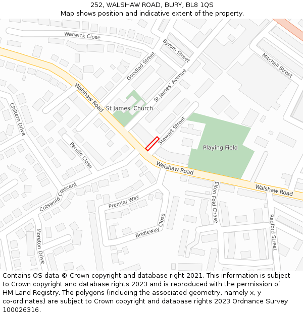 252, WALSHAW ROAD, BURY, BL8 1QS: Location map and indicative extent of plot