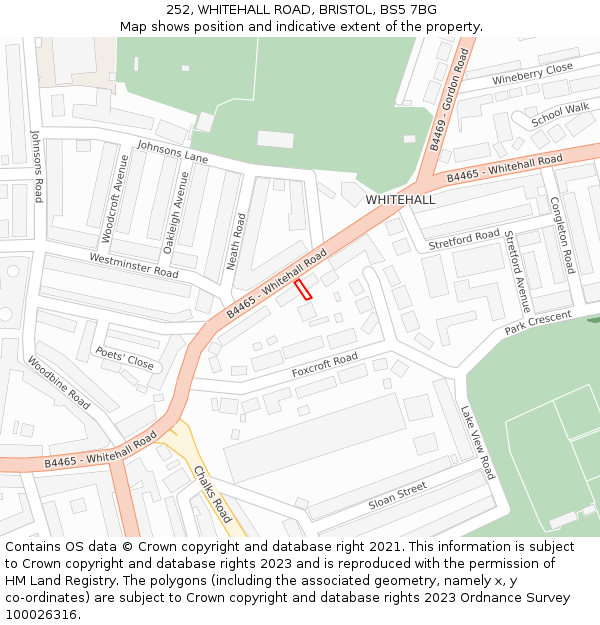 252, WHITEHALL ROAD, BRISTOL, BS5 7BG: Location map and indicative extent of plot