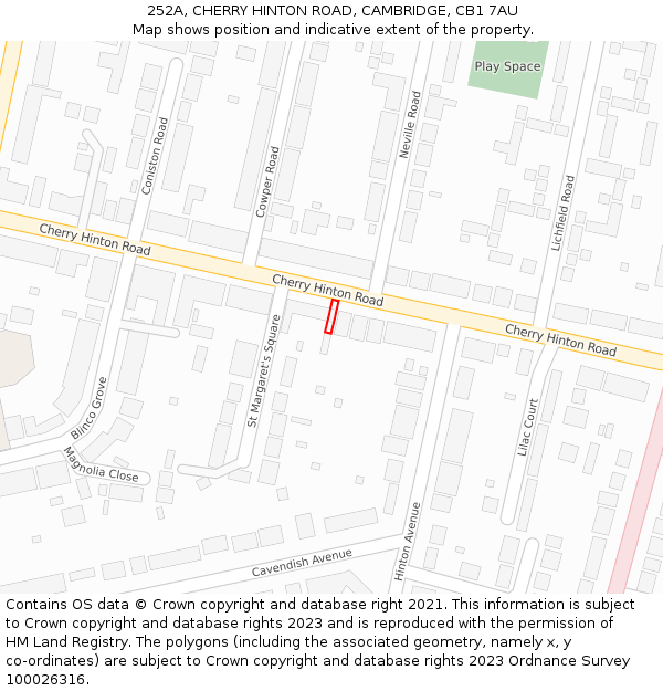 252A, CHERRY HINTON ROAD, CAMBRIDGE, CB1 7AU: Location map and indicative extent of plot