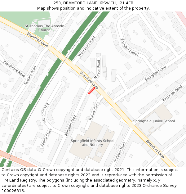 253, BRAMFORD LANE, IPSWICH, IP1 4ER: Location map and indicative extent of plot