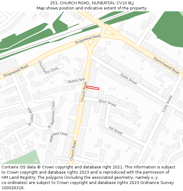 253, CHURCH ROAD, NUNEATON, CV10 8LJ: Location map and indicative extent of plot