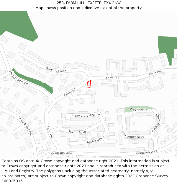 253, FARM HILL, EXETER, EX4 2NW: Location map and indicative extent of plot