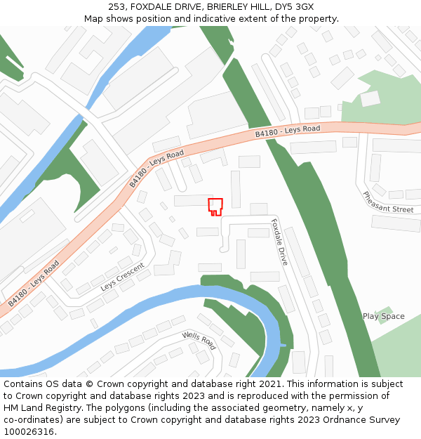 253, FOXDALE DRIVE, BRIERLEY HILL, DY5 3GX: Location map and indicative extent of plot
