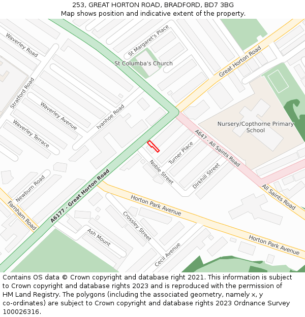 253, GREAT HORTON ROAD, BRADFORD, BD7 3BG: Location map and indicative extent of plot