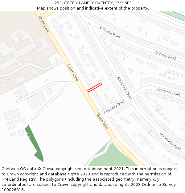 253, GREEN LANE, COVENTRY, CV3 6EF: Location map and indicative extent of plot