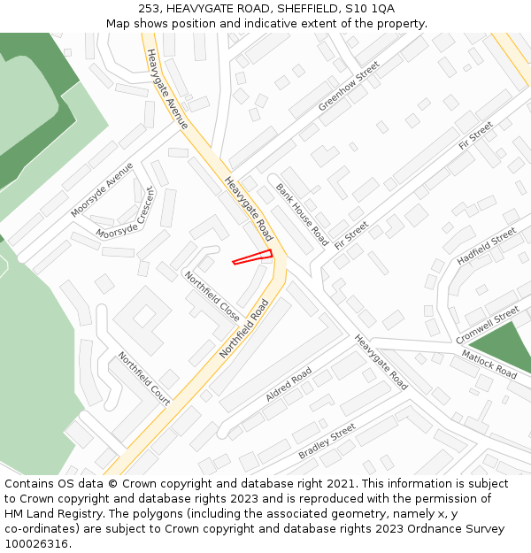 253, HEAVYGATE ROAD, SHEFFIELD, S10 1QA: Location map and indicative extent of plot