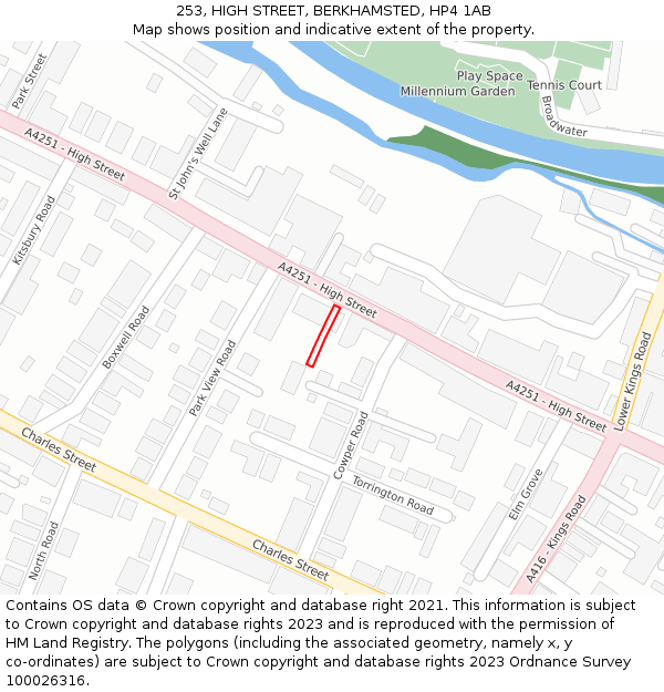 253, HIGH STREET, BERKHAMSTED, HP4 1AB: Location map and indicative extent of plot