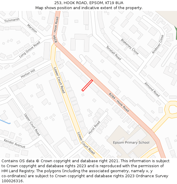 253, HOOK ROAD, EPSOM, KT19 8UA: Location map and indicative extent of plot