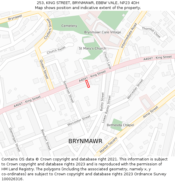 253, KING STREET, BRYNMAWR, EBBW VALE, NP23 4DH: Location map and indicative extent of plot