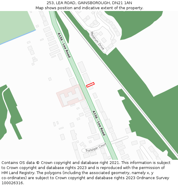 253, LEA ROAD, GAINSBOROUGH, DN21 1AN: Location map and indicative extent of plot