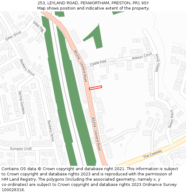 253, LEYLAND ROAD, PENWORTHAM, PRESTON, PR1 9SY: Location map and indicative extent of plot
