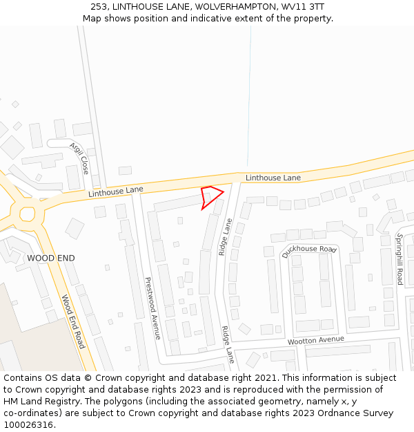 253, LINTHOUSE LANE, WOLVERHAMPTON, WV11 3TT: Location map and indicative extent of plot