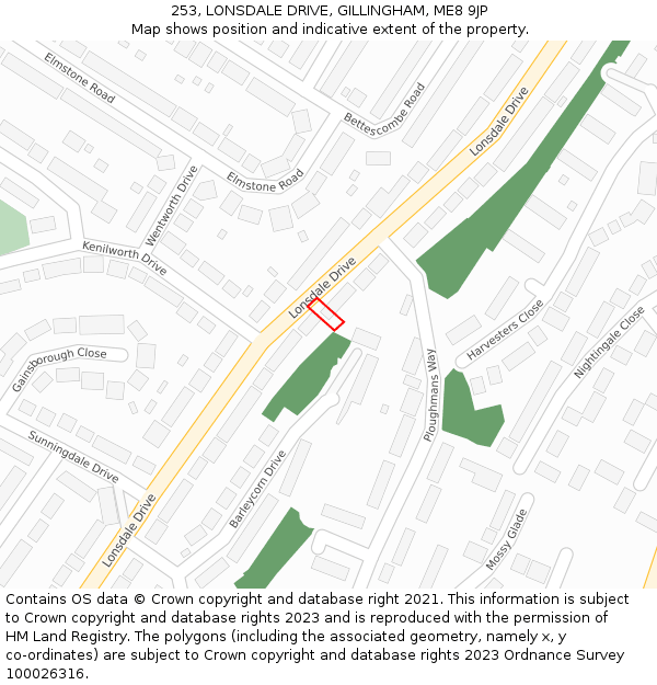 253, LONSDALE DRIVE, GILLINGHAM, ME8 9JP: Location map and indicative extent of plot