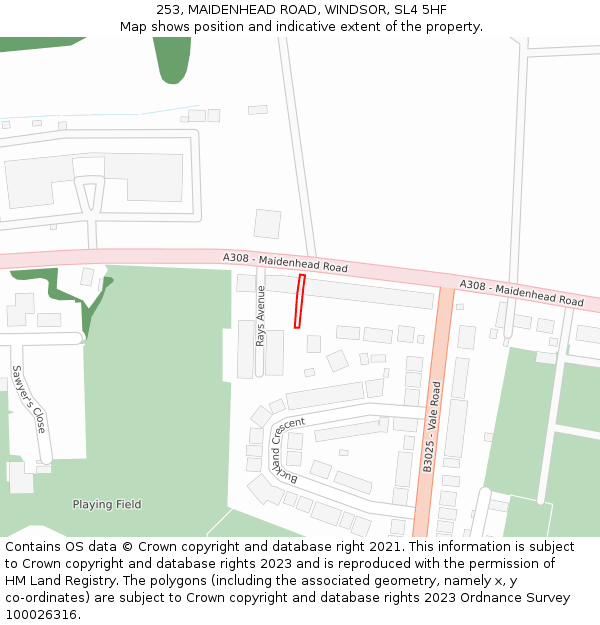 253, MAIDENHEAD ROAD, WINDSOR, SL4 5HF: Location map and indicative extent of plot
