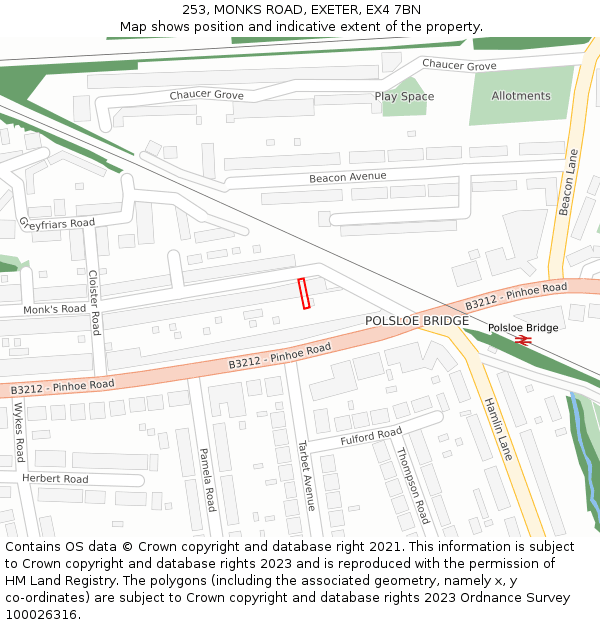 253, MONKS ROAD, EXETER, EX4 7BN: Location map and indicative extent of plot