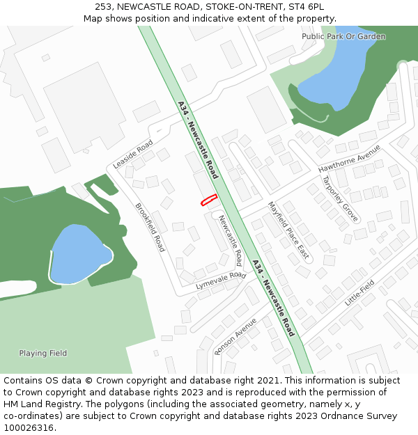 253, NEWCASTLE ROAD, STOKE-ON-TRENT, ST4 6PL: Location map and indicative extent of plot