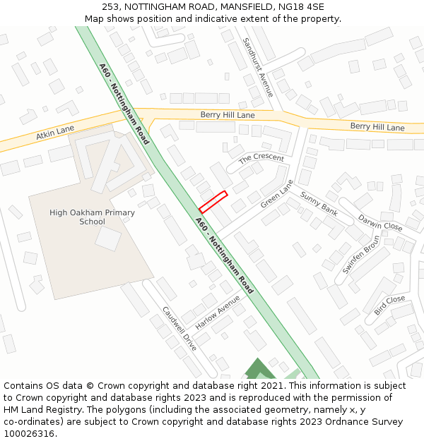 253, NOTTINGHAM ROAD, MANSFIELD, NG18 4SE: Location map and indicative extent of plot