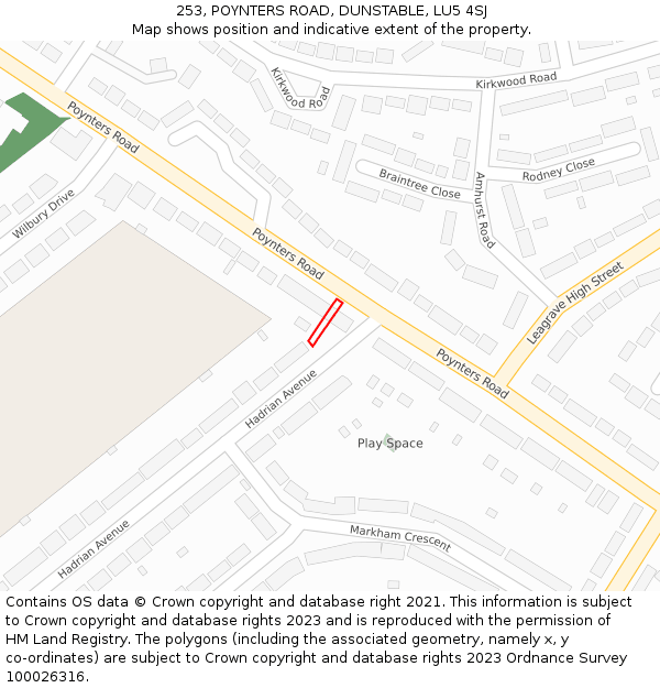 253, POYNTERS ROAD, DUNSTABLE, LU5 4SJ: Location map and indicative extent of plot