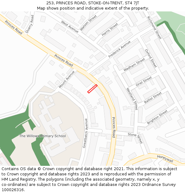253, PRINCES ROAD, STOKE-ON-TRENT, ST4 7JT: Location map and indicative extent of plot