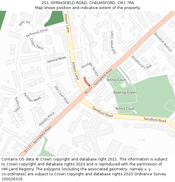 253, SPRINGFIELD ROAD, CHELMSFORD, CM1 7RA: Location map and indicative extent of plot