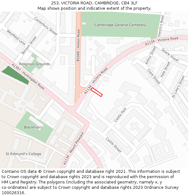 253, VICTORIA ROAD, CAMBRIDGE, CB4 3LF: Location map and indicative extent of plot