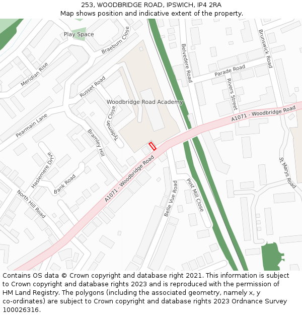 253, WOODBRIDGE ROAD, IPSWICH, IP4 2RA: Location map and indicative extent of plot