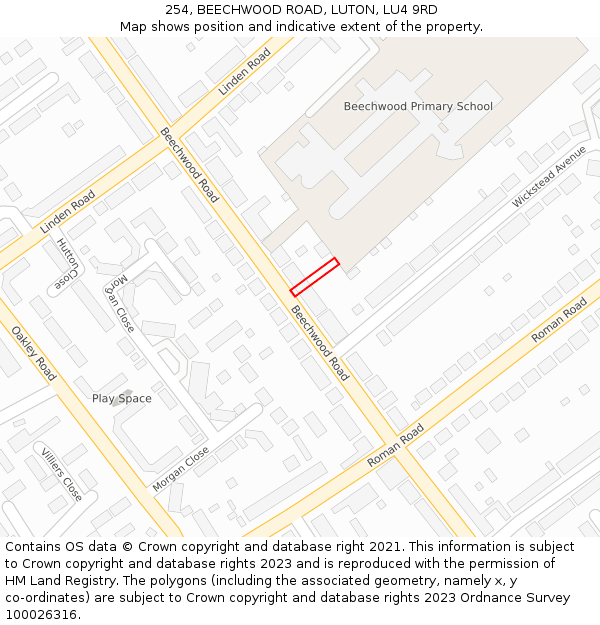 254, BEECHWOOD ROAD, LUTON, LU4 9RD: Location map and indicative extent of plot