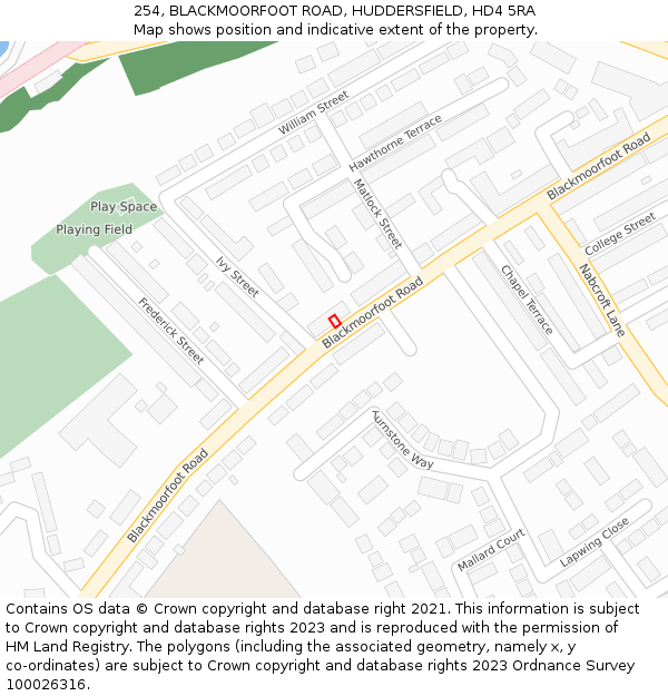 254, BLACKMOORFOOT ROAD, HUDDERSFIELD, HD4 5RA: Location map and indicative extent of plot