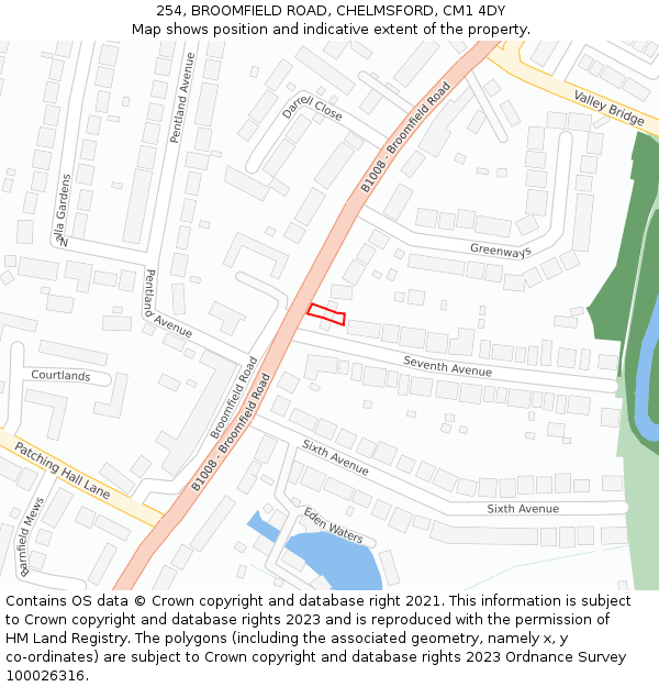 254, BROOMFIELD ROAD, CHELMSFORD, CM1 4DY: Location map and indicative extent of plot