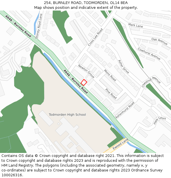 254, BURNLEY ROAD, TODMORDEN, OL14 8EA: Location map and indicative extent of plot