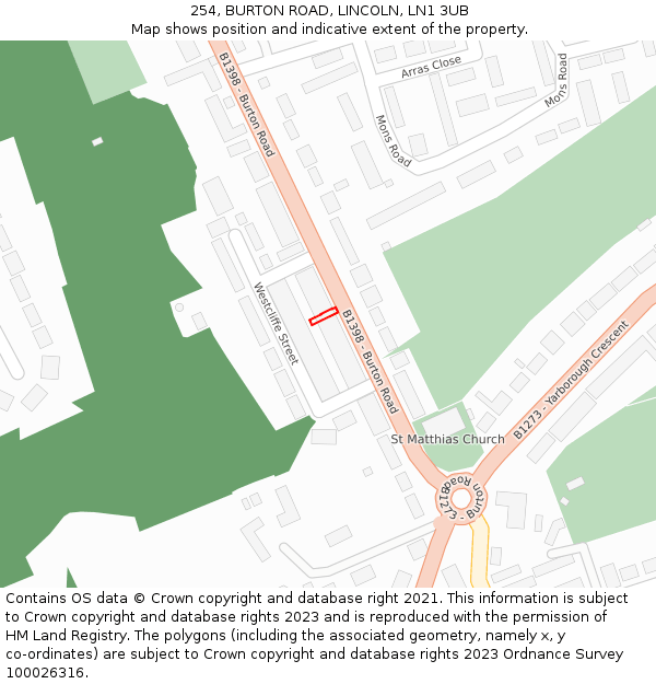 254, BURTON ROAD, LINCOLN, LN1 3UB: Location map and indicative extent of plot